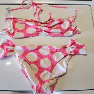 Pink Victoria's Secret Pink and White Bikini Set Top Size L & Bottom Size M